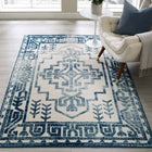 Modway Reflect Nyssa Distressed Geometric Southwestern Aztec Indoor/Outdoor Area Rug - 5 ft W x 8 ft L - Ivory/Blue-Tight Low Pile Weave