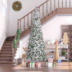 HOMCOM 9' Snow-Flocked Pencil Artificial Christmas Tree with Auto Open - Green-Pencil shape takes up little floor or table space, suitable for small rooms or as a second Christmas tree in an entryway 