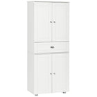 HOMCOM 72" H Kitchen Pantry Cabinet with Drawer, 4 Doors and 3 Adjustable Shelves - White-Recessed door panels and elegant aluminum handles bring modern chic to your home 