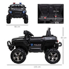 Aosom 12V 2-Seater Kids Ride-On Police Truck - Black-Move forward or backward with the gear, pedal to accelerate 