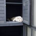 PawHut 77" Outdoor Wooden 4-Tier Catio Cat House with Ramp - Grey-Shelf space for a cat bed, litter box or extra storage 
