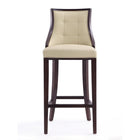 Manhattan Comfort Fifth Avenue 19" Traditional Faux Leather Upholstered Bar Stool - Cream and Walnut - 2 Pack-Includes Footrest Base