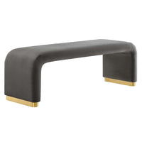 Modway Koda Performance Velvet Waterfall Long Bench - Brass/Storm Grey-Performance Velvet Upholstery