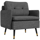 HOMCOM Modern Accent Chair with Wide Lounge Seat - Steel Legs - Button Tufted for Bedroom - Dark Grey-Modern style with tufted back complemented by black and gold legs
