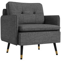 HOMCOM Modern Accent Chair with Wide Lounge Seat - Steel Legs - Button Tufted for Bedroom - Dark Grey-Modern style with tufted back complemented by black and gold legs
