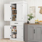 HOMCOM 72" H Tall Kitchen Pantry Cabinet with Barn Doors and Drawer - White-5-tier shelf in two cabinets and a drawer ensure ample storage 