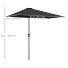 Outsunny Half Patio Umbrella with 5 Ribs - 8' - Black-Convenient set up and take down with the crank handle