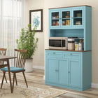 HOMCOM 71" H Pantry Cabinet with Microwave Space and Buffet Hutch - Blue-Spacious countertop includes cable hole for appliance use 