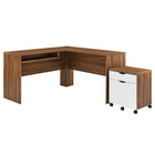 Modway Envision 73.5" Wood Desk and File Cabinet Set - Walnut White-Office Desk and File Cabinet