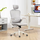 HOMCOM Ergonomic Office Chair with Lumbar Support and Flip-Up Armrests - Grey-Flip-up armrests save valuable space, great for compact rooms and apartments
