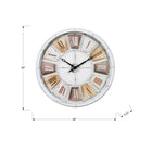 Monarch Specialties 9036 30" Round Oversized Wall Clock - Antique White-Crafted with a sturdy plastic frame and a glass surface, this decorative wall clock requires no assembly and operates efficiently on just 1x AA battery (not included)