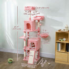 PawHut 70" Multi-Level Cat Tree Tower with 2 Condos - Pink-A wide base and anti-tip strap ensure stability for your active cats 