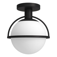Hudson&Canal Cieonna 9.25" Wide Semi Flush Mount with Glass Shade - Blackened Bronze/White-Mid-century modern design for your entryway, foyer, or kitchen