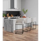 Manhattan Comfort Ambassador 20.5" Mid-Century Modern Faux Leather Upholstered Counter Stool - Cream and Black - 3 Pack-Modern Square Frame Design Made of Durable Metal
