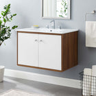 Modway Transmit 30" Wall-Mount Bathroom Vanity - Walnut/White-Wall-Mount Design