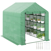 Outsunny Portable Walk-In Greenhouse Hot House with 18 Shelves - 8' x 6' x 7' - Create a spacious, year-round, light-weight, sturdy greenhouse in any backyard, deck, patio, or indoor setting
 