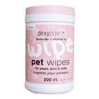 Dexypaws Aloe Pet Cleansing Wipes in Canister - Lavender & Vitamin E - 200 Wipes-200 Count 