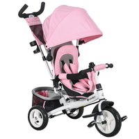Qaba 6-in-1 Toddler Tricycle with Parent-Push Handle - Pink-6 in 1 design, ensures a comfortable and safe ride for your child as they grow 