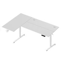MotionGrey Ergo Pro Reversible L-Shaped Electric 59" W Standing Desk - White-Configure your workspace your way with an interchangeable tabletop that can be installed on the left or right side-perfect for adapting to any room layout