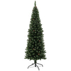 HOMCOM 6' Artificial Pencil Christmas Tree with 618 Branches and Metal Base - Green-Integrally formed branches ensure a realistic festive flair 
