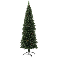 HOMCOM 6' Artificial Pencil Christmas Tree with 618 Branches and Metal Base - Green-Integrally formed branches ensure a realistic festive flair 