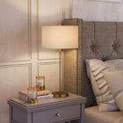 Hudson&Canal Harlow 29" Tall Table Lamp with Fabric Shade - Clear Glass/Brass/White-Includes a 6 ft. cord with rotary socket switch