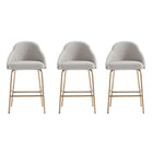 Manhattan Comfort Gracie 22" Modern Leatherette Upholstered Counter Stool - Stone and Gold - 3 Pack-Modern Counter Stool with Backseat Perfect for Bar and Kitchen Use. Set of 3