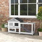 PawHut Wooden Rabbit Hutch with Openable Roof and Storage Box - Grey-Side storage box included 