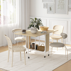 HOMCOM 51" Mobile Wheel Drop Leaf Folding Dining Table with Storage Shelf for 6 - Natural Wood-Hidden central storage shelf keeps essentials organized