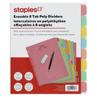 Staples Write and Erase Dividers - 8 Tab - Coloured-Bright coloured poly divider sets
