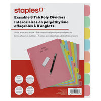 Staples Write and Erase Dividers - 8 Tab - Coloured-Bright coloured poly divider sets