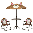 Outsunny Kids Folding Picnic Table & Chair Set Pattern Outdoor Garden Patio Backyard with Sun Umbrella - Brown-Solid structure composed of metal pipes ensures security
