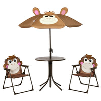 Outsunny Kids Folding Picnic Table & Chair Set Pattern Outdoor Garden Patio Backyard with Sun Umbrella - Brown-Solid structure composed of metal pipes ensures security
