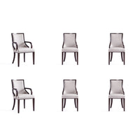 Manhattan Comfort Grand 22.5" Traditional Faux Leather Upholstered Dining Chairs - Light Grey - Set of 6-Traditional 6-Piece Dining Chair and Armchairs for Dining Use