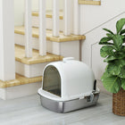 PawHut Enclosed Stainless Steel Cat Litter Box with Scoop-Comes with a scoop for simple cleaning 