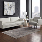 Modway Margarida Distressed Vintage Turkish Area Rug - 8 ft W x 10 ft L - Blue/Cream-Protect Floors From Traffic/Furniture