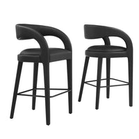Modway Pinnacle Vegan Leather Bar Stool - Black Black - Set of 2-Modern Bar Stool Set