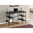 Monarch Specialties 7522 48" Computer Desk - Black/Black Metal-Thick, rectangular desktop and 4 shelves in 2 different sizes are finished in a black laminate with a smooth texture