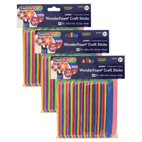 Creativity Street WonderFoam Jumbo Craft Sticks - Assorted Colors - 6" x 3/4" - 3 Packs of 100-Flexible foam craft sticks