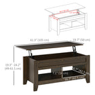 HOMCOM Lift Top Coffee Table with Hidden Storage and Open Shelves - Dark Walnut-Adjustable desk platform to meet your different needs
