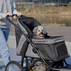PawHut Foldable Carrier and  Pet Stroller with 3 Large Wheels - Black-Safety leashes, reflective strips, and a rear footbrake provide safety and security 