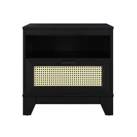 Manhattan Comfort Sheridan 21.63" Mid-Century Modern Nightstand - Black-Modern Cane Nightstand for Bedroom and Living Room use