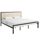 Modway Mia Fabric King Bed - Brown Beige-Tufted button fabric headboard