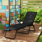 Outsunny Folding Lounge Chair with Cushion - Adjustable Back - Black-Foldable and space-saving design for quick transport and storage