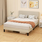 HOMCOM Queen Size Adjustable Headboard Platform Bed Frame - Light Grey-Hook-and-loop slats and EVA pads ensure quiet, noise-free sleep