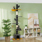 PawHut 90.5" - 108" Floor-To-Ceiling Cat Tree - Dark Grey-Space-saving design integrates easily into small rooms 