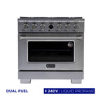 Kucht 36" KXP Series Dual Fuel Range Propane Gas - Stainless Steel-Cook and bake like a pro with the extra-large convection oven with 5.2 cu. ft. of capacity, 5-rack configuration and extra-large oven window