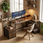 HOMCOM 76" Reversible Gaming Desk with RGB Lights and USB Ports - Rustic Brown-Built-in power hub charges devices with USB ports