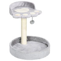 PawHut 17" Small Cat Tree with Sisal Scratching Post - Light Grey-Two levels for cats to climb and explore freely 