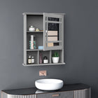 Kleankin Wall Mount Bathroom Mirror Cabinet with Three Shelves - Grey-Magnetic door has strong suction, preventing items from falling out